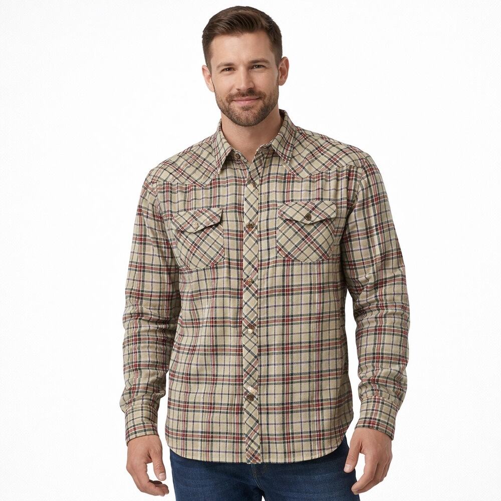 Gramicci Mens Western Plaid Flannel Shirt Size Large Snap Button Cotton